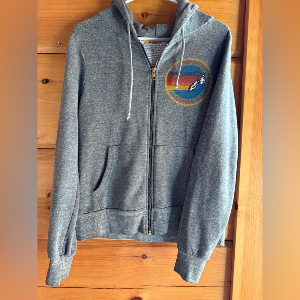 Aviator Nation Heather Gray Hoodie with Colorful Emblem